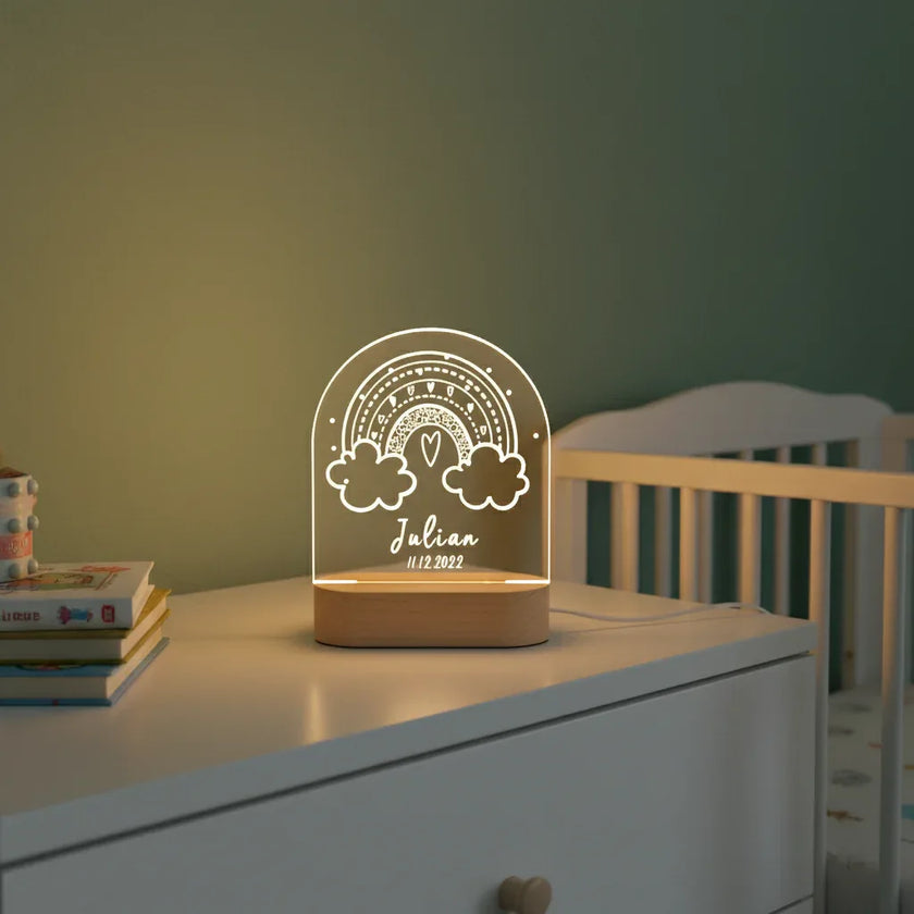 Personalized Line Drawn Rainbow Night Light Custom Name Kids Lamp - Custom Table Lamps