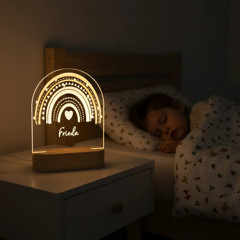 Personalized Boho Rainbow Night Light Custom Name Kids Bedside Lamp - Custom Table Lamps