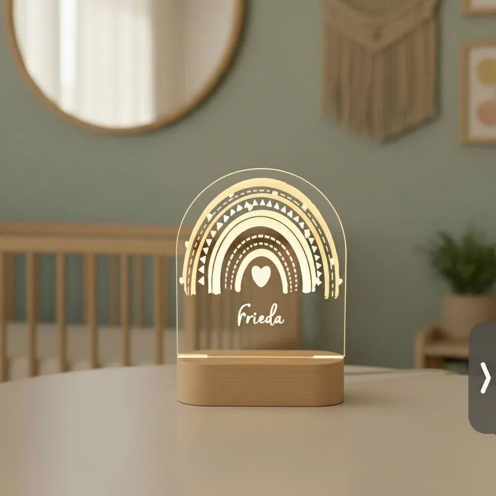 Personalized Boho Rainbow Night Light Custom Name Kids Bedside Lamp - Custom Table Lamps