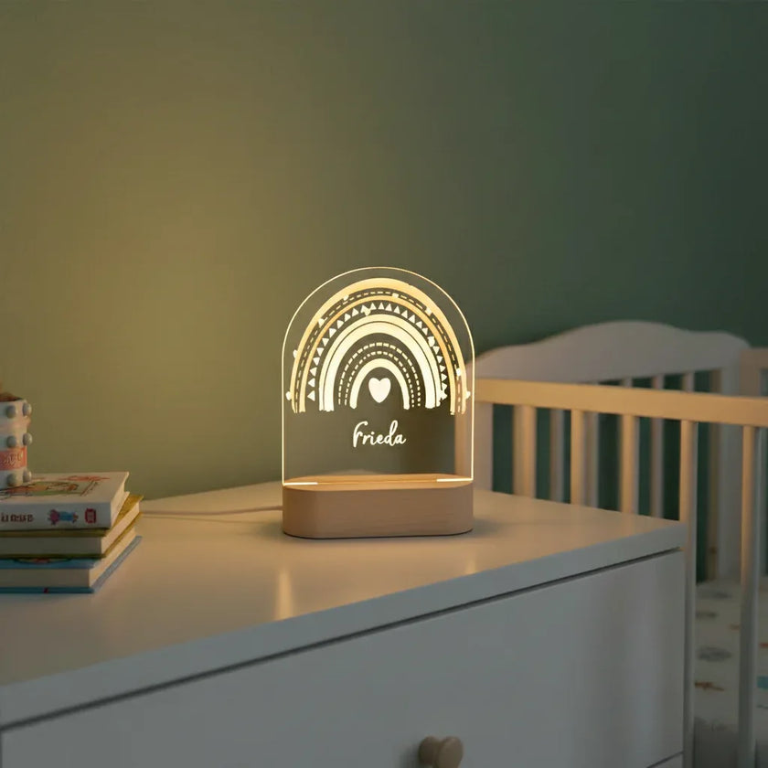Personalized Boho Rainbow Night Light Custom Name Kids Bedside Lamp - Custom Table Lamps