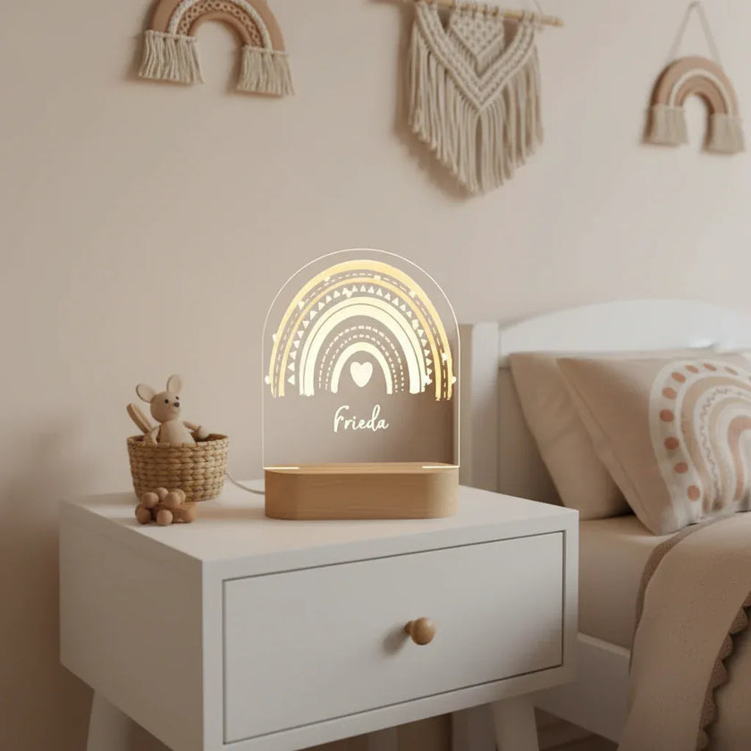 Personalized Boho Rainbow Night Light Custom Name Kids Bedside Lamp - Custom Table Lamps
