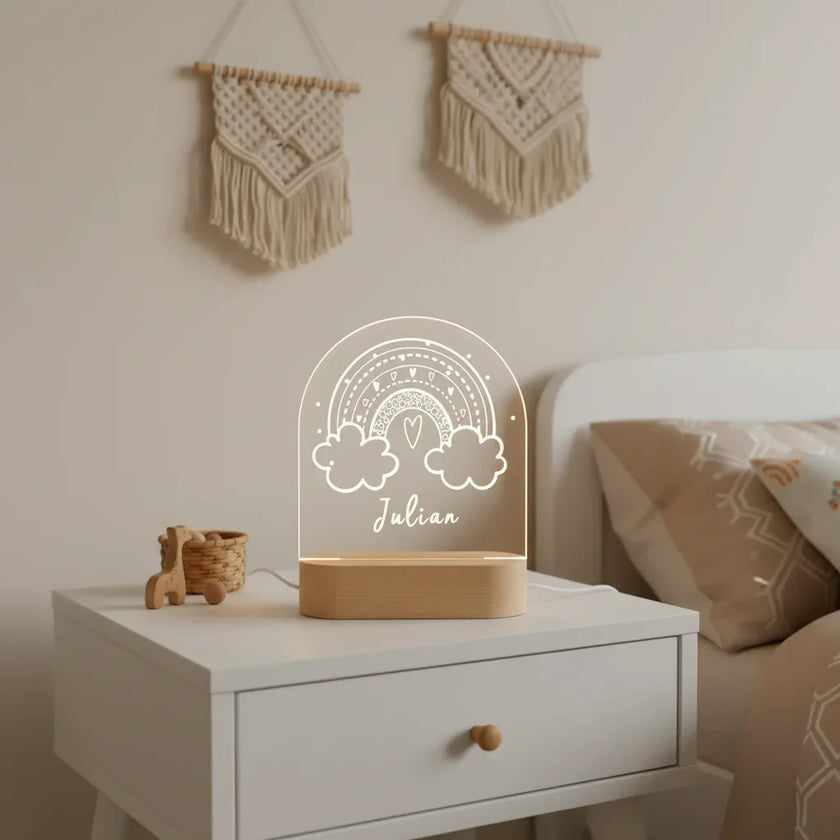 Personalized Line Drawn Rainbow Night Light Custom Name Kids Lamp - Custom Table Lamps