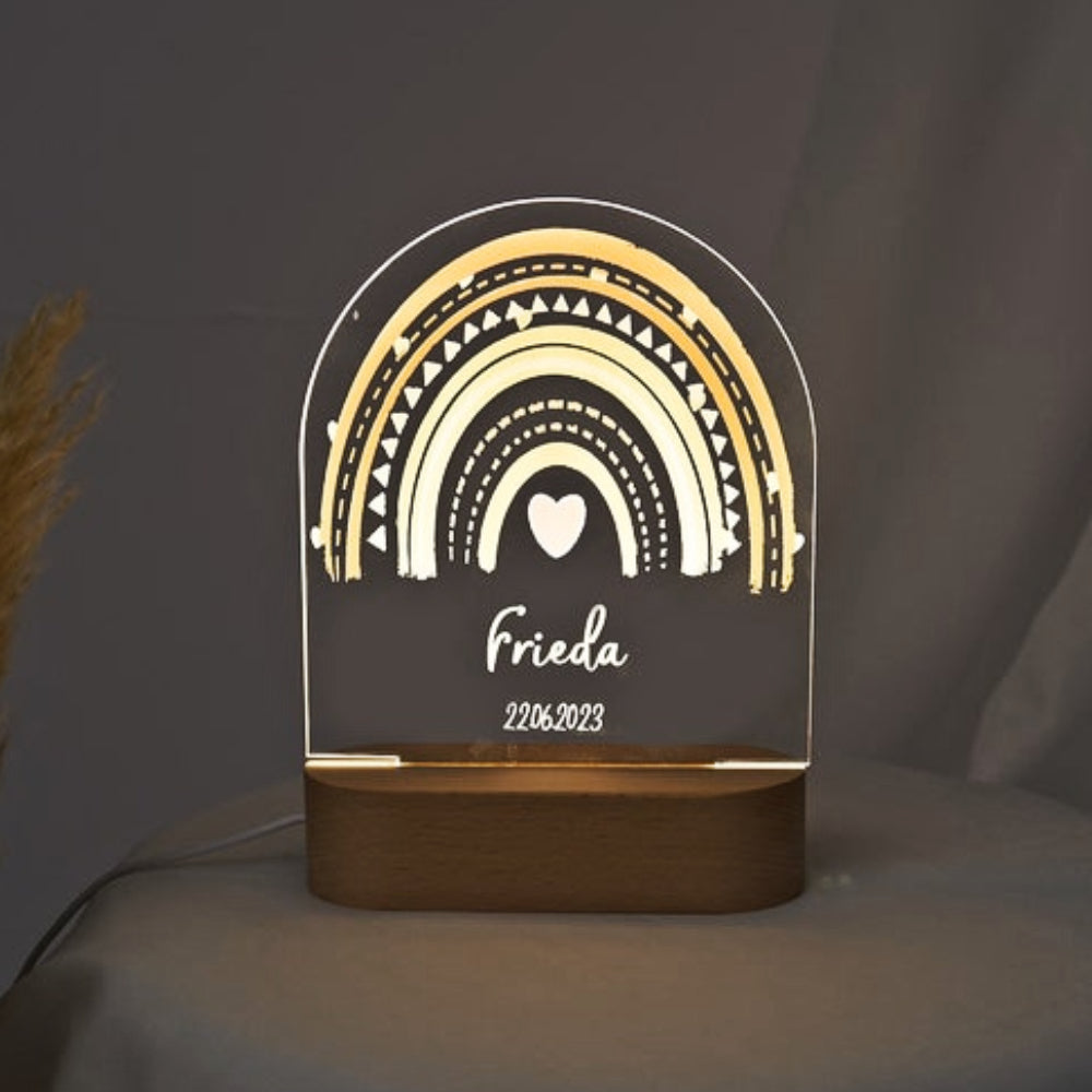 Boho Rainbow night light with baby name and birth date