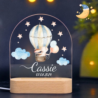 boy bunny hot air balloon personalized night light