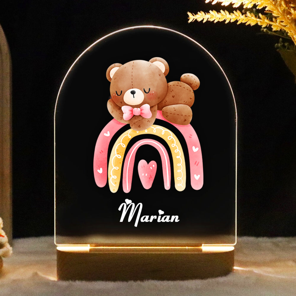 brown teddy and rainbow  custom led night light