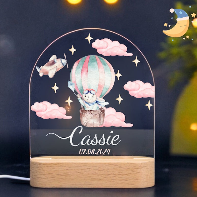 bunny explorer hot air balloon personalized night light