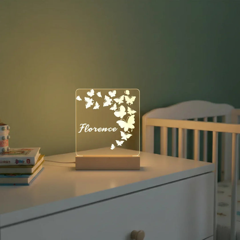 Personalized Butterfly Night Light for Kids Custom Name Nursery & Bedtime Lamp - Custom Table Lamps
