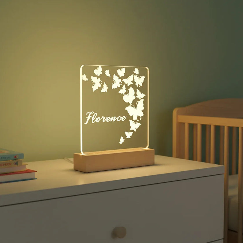 Personalized Butterfly Night Light for Kids Custom Name Nursery & Bedtime Lamp - Custom Table Lamps