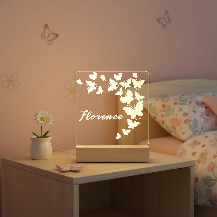 Personalized Butterfly Night Light for Kids Custom Name Nursery & Bedtime Lamp - Custom Table Lamps