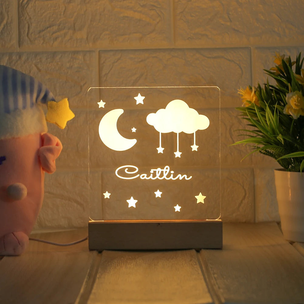 Cloud, moon and stars personalized night light