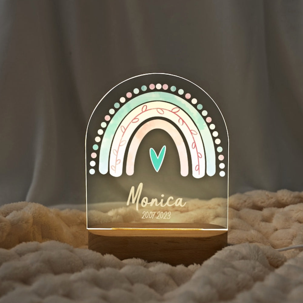 design eight boho rainbow personalized led night light