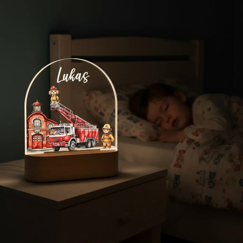 Fire Truck Personalized Night Light Custom Name Lamp for Kids Bedroom - Custom Table Lamps