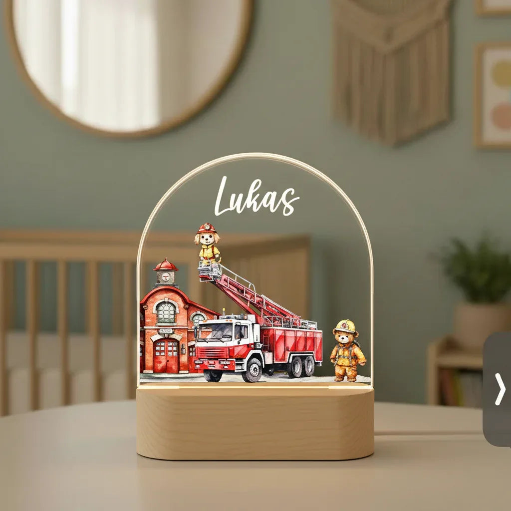 Fire Truck Personalized Night Light Custom Name Lamp for Kids Bedroom - Custom Table Lamps