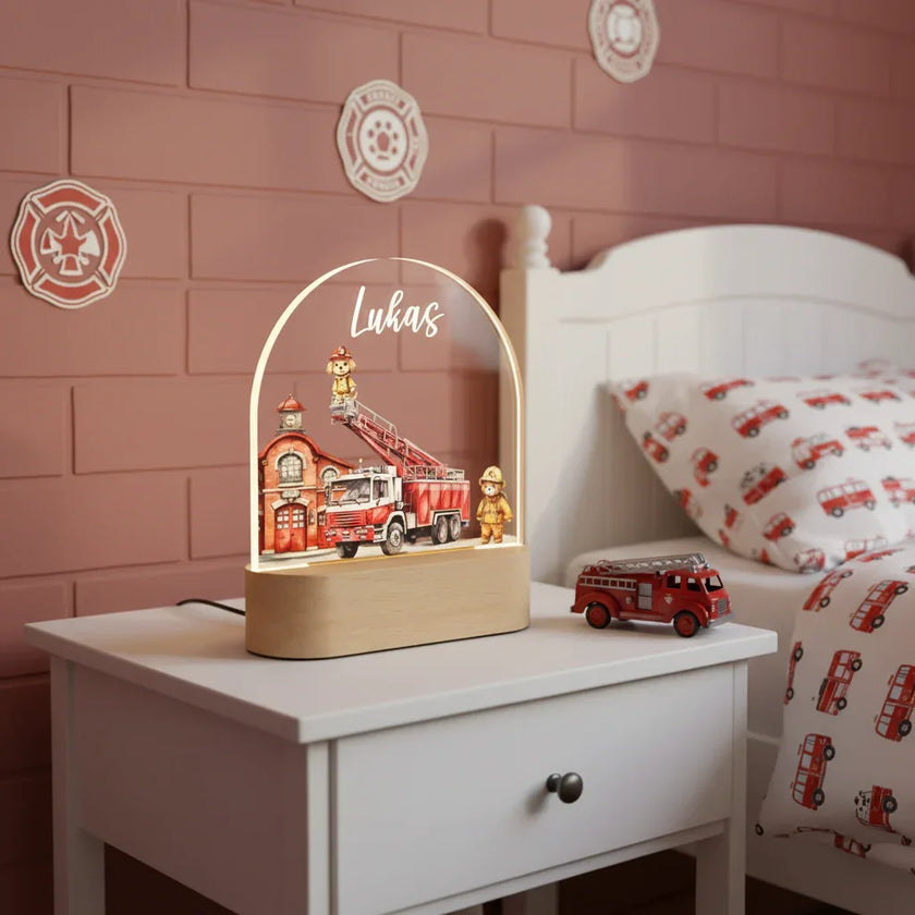 Fire Truck Personalized Night Light Custom Name Lamp for Kids Bedroom - Custom Table Lamps