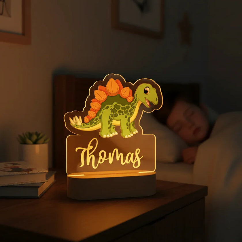 Dinosaur Personalized Night Light Custom Name Acrylic Lamp for Baby or Kids Bedroom
