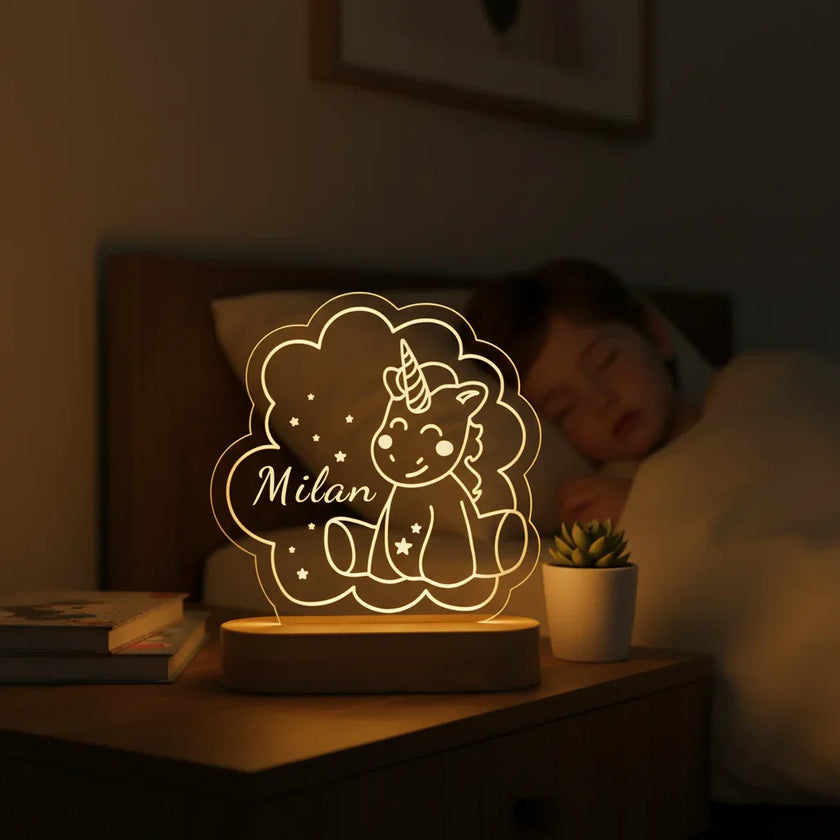 Baby Unicorn Personalized kids Night Light Custom Name Acrylic Lamp for Kids Bedroom or Nursery