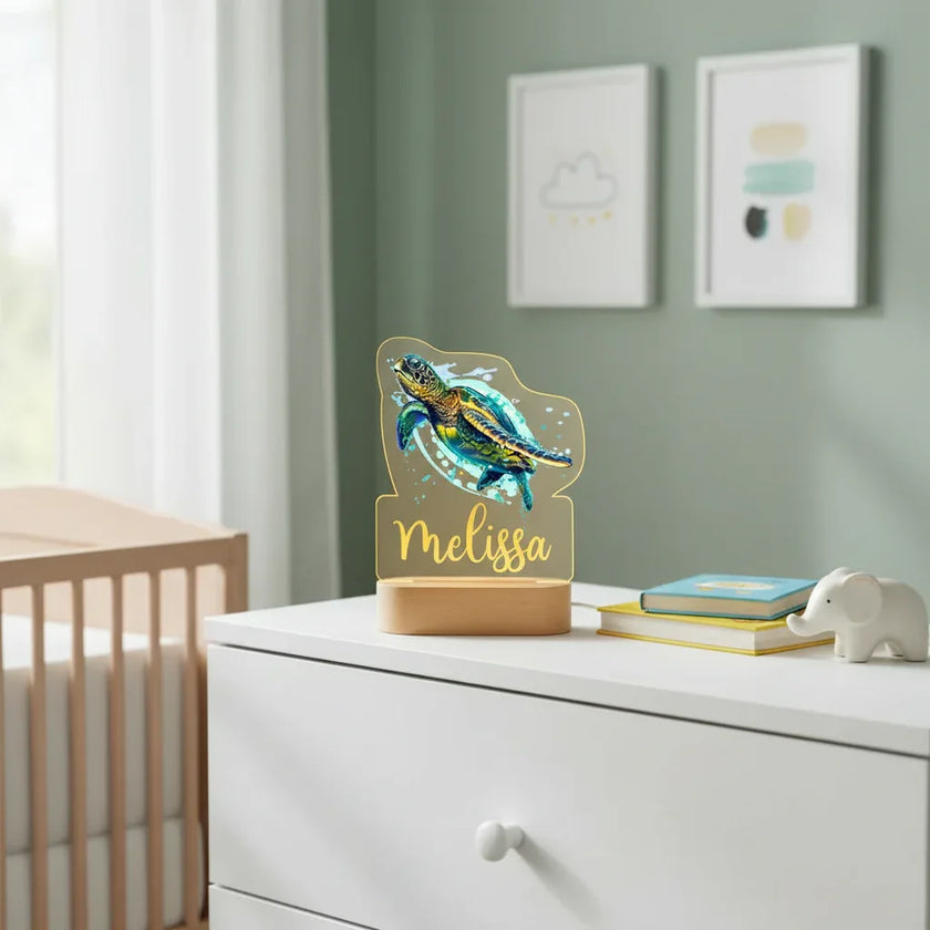 Turtle Personalized Night Light Custom Name Acrylic Lamp for Baby or Kids Bedroom