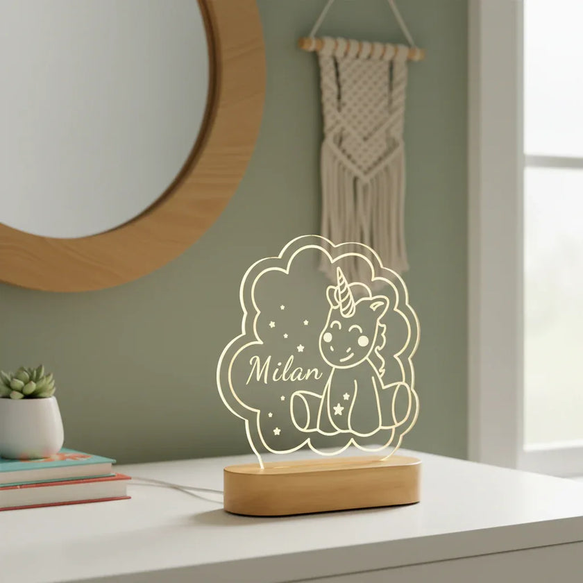 Baby Unicorn Personalized kids Night Light Custom Name Acrylic Lamp for Kids Bedroom or Nursery