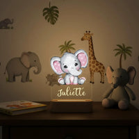 Elephant with Pink Ears Personalized Night Light Custom Name Acrylic Lamp for Baby’s Room or Kids Bedroom