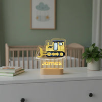 Yellow Bulldozer Personalized kids Night Light Custom Name Acrylic Lamp for Kids Bedroom or Nursery