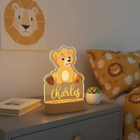 Golden Lion Cub Personalized kids Night Light Custom Name Acrylic Lamp for Kids Bedroom or Nursery