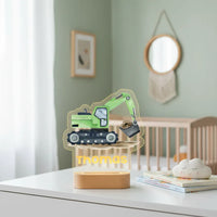 Green Excavator Personalized Night Light Custom Name Acrylic Lamp for Baby Nursery or Kids Bedroom