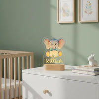 Baby Elephant Personalized Animal Night Light Custom Name Acrylic Lamp for Baby Nursery Kids and Bedroom