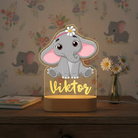 Cute Elephant Personalized Animal Night Light Custom Name Acrylic Lamp for Baby or Kids Bedroom
