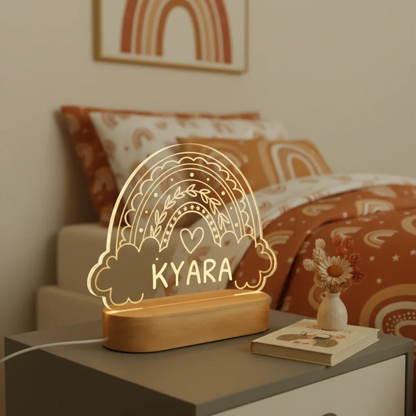 Rainbow Night Light Personalized Children's Name Lamp Custom Nursery Newborn Bedroom