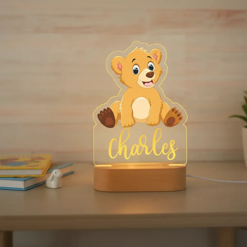 Golden Lion Cub Personalized kids Night Light Custom Name Acrylic Lamp for Kids Bedroom or Nursery