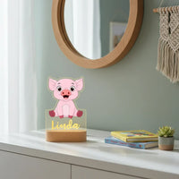 Pink Piglet Personalized Children's Animal Night Light Custom Name Acrylic for Lamp Baby or Kids Bedroom