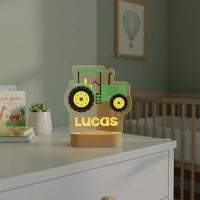 Classic Green Tractor Personalized kids Night Light Custom Name Acrylic Lamp for Kids Bedroom or Nursery