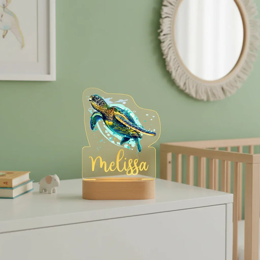 Turtle Personalized Night Light Custom Name Acrylic Lamp for Baby or Kids Bedroom