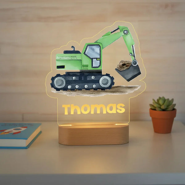 Green Excavator Personalized Name Light