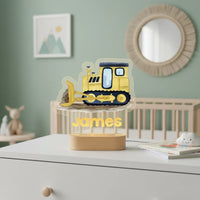 Yellow Bulldozer Personalized kids Night Light Custom Name Acrylic Lamp for Kids Bedroom or Nursery