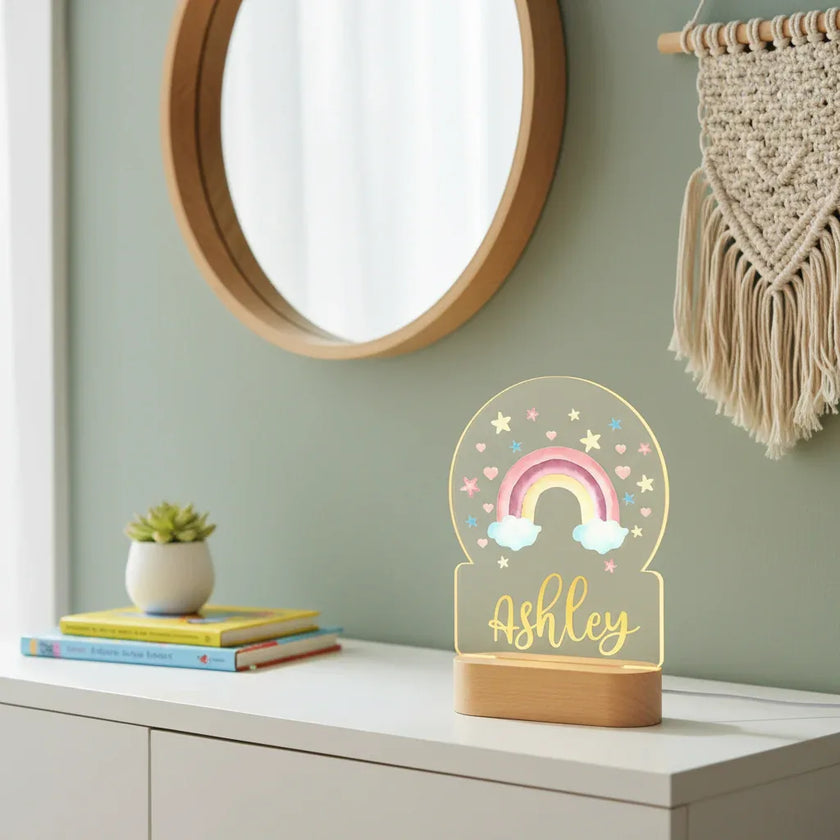 Personalized Rainbow Night Light Custom Name Acrylic Lamp for Baby Room and Kids Bedroom