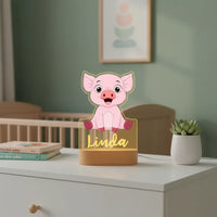 Pink Piglet Personalized Children's Animal Night Light Custom Name Acrylic for Lamp Baby or Kids Bedroom