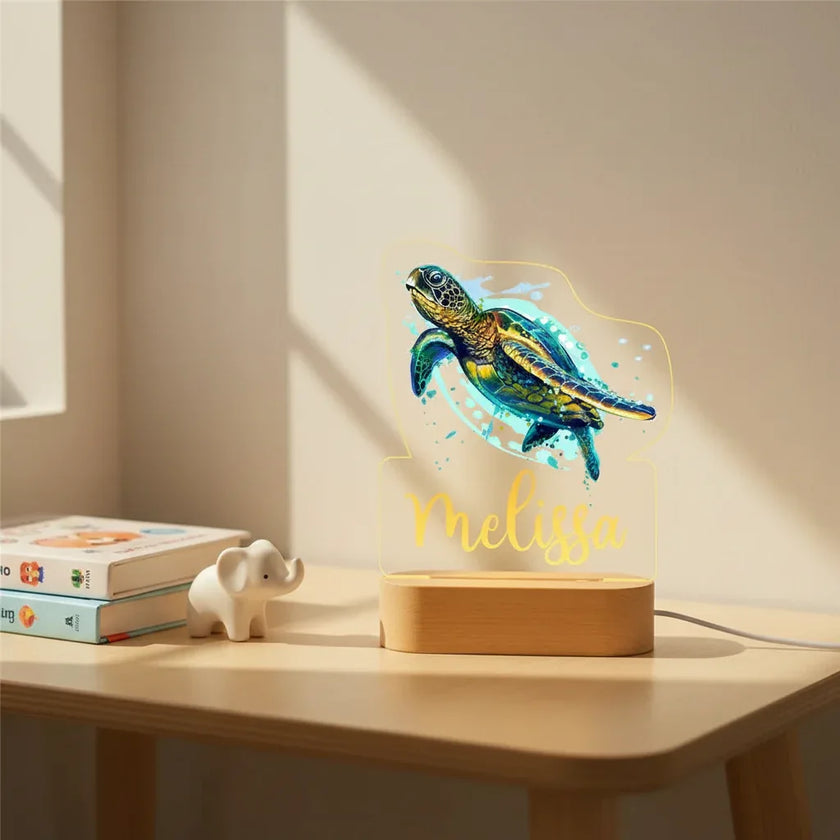 Turtle Personalized Night Light Custom Name Acrylic Lamp for Baby or Kids Bedroom