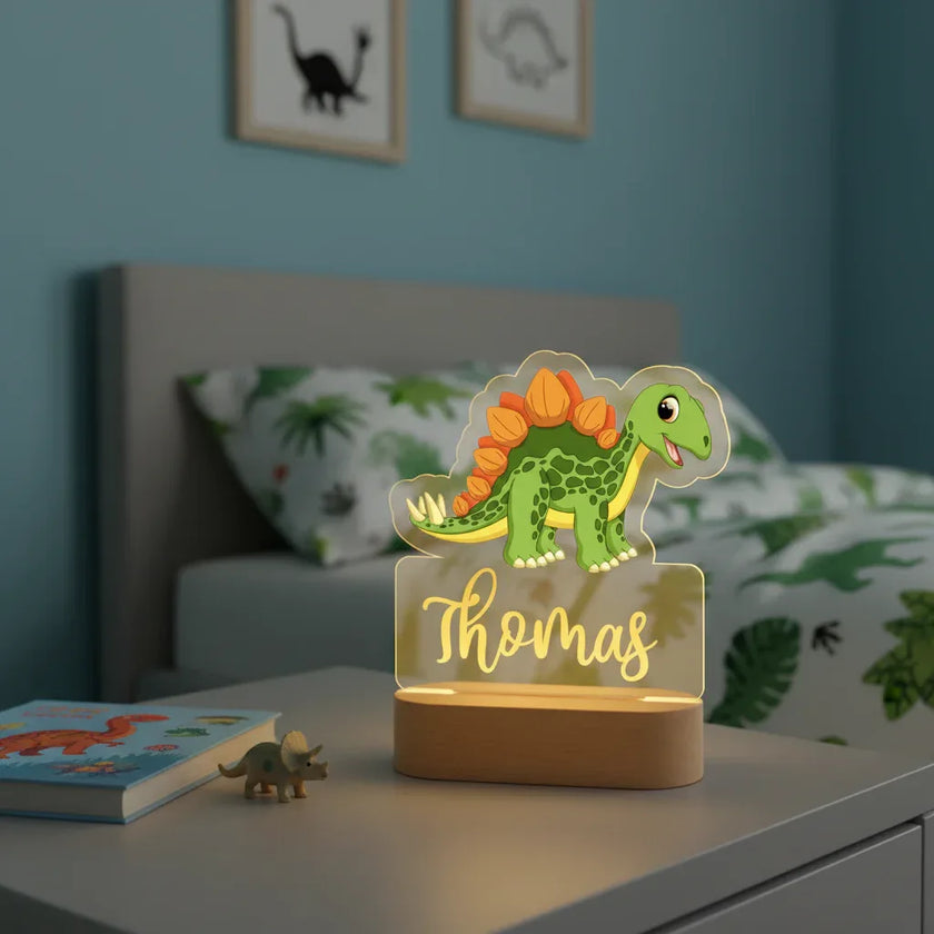 Dinosaur Personalized Night Light Custom Name Acrylic Lamp for Baby or Kids Bedroom