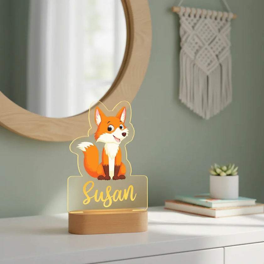 Fox Personalized Animal Night Light Custom Name Acrylic Lamp for Baby and Kids Bedroom