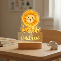 Lion Personalized Kids Animal Night Light Custom Name Acrylic Lamp for Baby's Room and Kids Bedroom