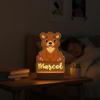 Brown Bear Personalized Animal Night Light Custom Name Acrylic Lamp for Baby’s Room or Kids’ Bedroom