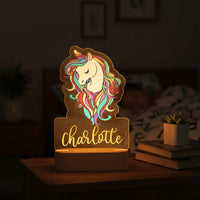 Unicorn with Rainbow Hair Personalized Children's Night Light Custom Name Acrylic Lamp for Nursery or Kids Bedroom