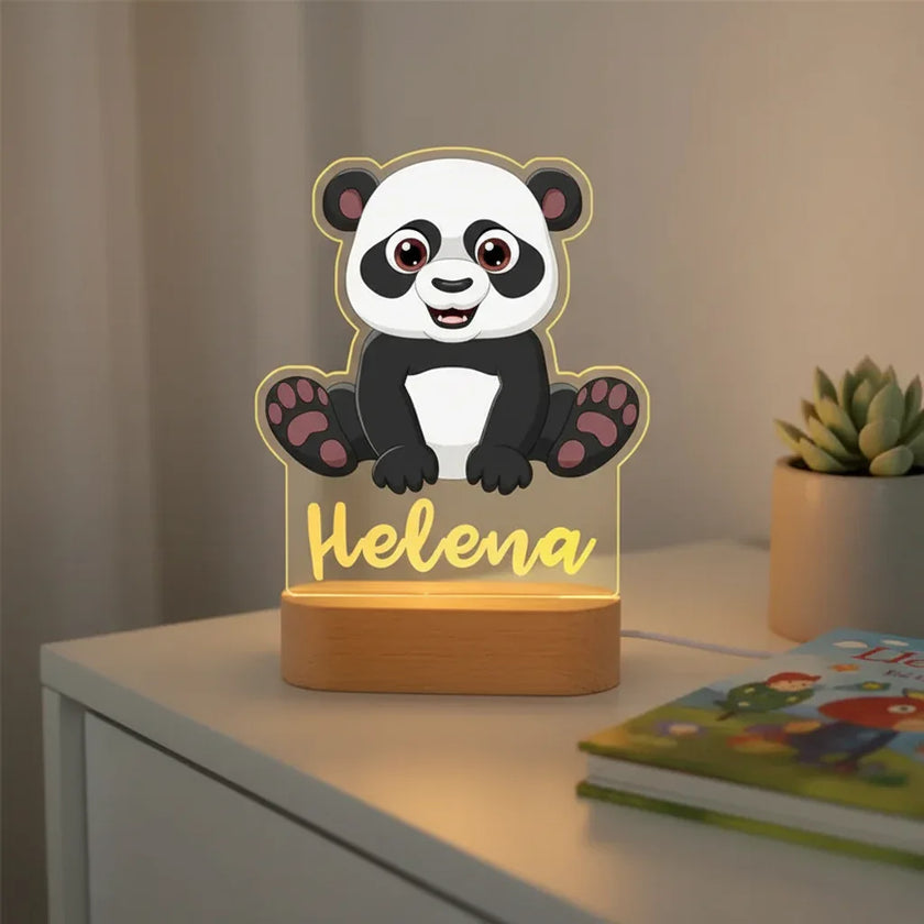 Panda Personalized Kids's Animal Night Light Custom Name Acrylic Lamp Baby Kids Bedroom Decor