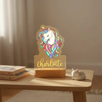 Unicorn with Rainbow Hair Personalized Children's Night Light Custom Name Acrylic Lamp for Nursery or Kids Bedroom