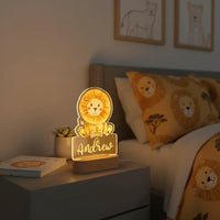 Lion Personalized Kids Animal Night Light Custom Name Acrylic Lamp for Baby's Room and Kids Bedroom