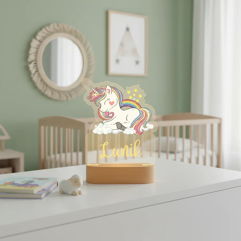 Personalized Unicorn Night Light Custom Name Acrylic Lamp for Baby’s Room or Kids’ Bedroom