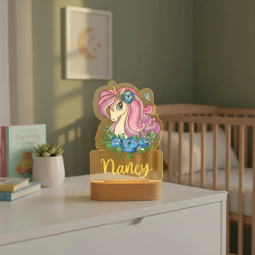 Personalized Children Animal Night Light Custom Name Acrylic Lamp Baby Kids Bedroom Decoration Neonate Birthday Christmas Gift