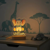 Baby Elephant Personalized Animal Night Light Custom Name Acrylic Lamp for Baby Nursery Kids and Bedroom