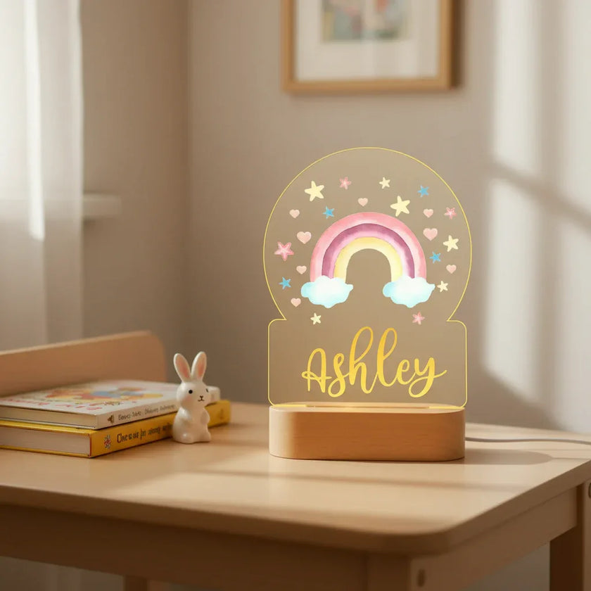 Personalized Rainbow Night Light Custom Name Acrylic Lamp for Baby Room and Kids Bedroom